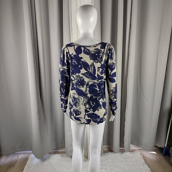 Simply Vera Womens Ivory Blue Floral Long Sleeve Casual Knit Top Size Large - Picture 3 of 11
